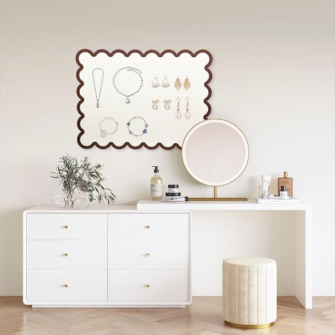 Scalloped Felt Bulletin Board, Self-Adhesive Cork Board Alternative, 31x24 Inches Foldable Bulletin Boards for Wall, Decorative Pin Board Vision Board for Home Office School (Beige-F,6080)