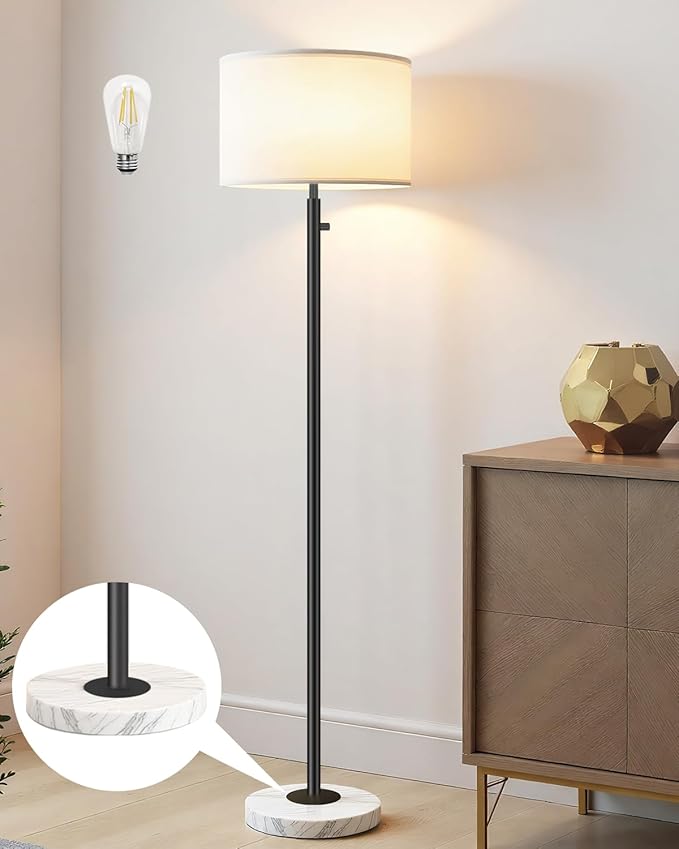 Floor Lamps for Living Room–LED Bulb Included,Dimmable Floor Lamp with Linen Shade,Modern Standing Lamp with Marble Base,Tall Floor Lamp for Bedroom,Nursery,Reading & Office,Black