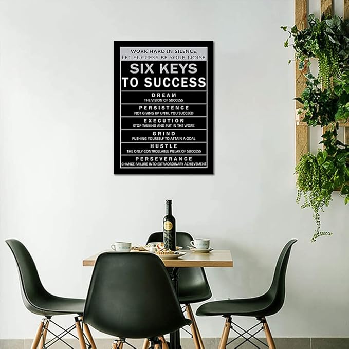 Six Keys to Success Motivational Framed Office Art Execution Grind Hustle Verbs Artwork Inspirational Gift for Men Easy to Hang-18 inch x 24 inch