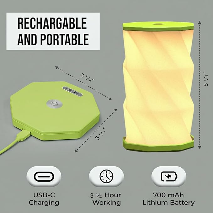 Origami Expanding Foldable LED Desk Lamp – USB Rechargeable & Portable - Dimmable Touch Control Light with Adjustable Height up to 5 1/2 for Office, Travel, Bedside - Sleek & Modern Design (Lime)