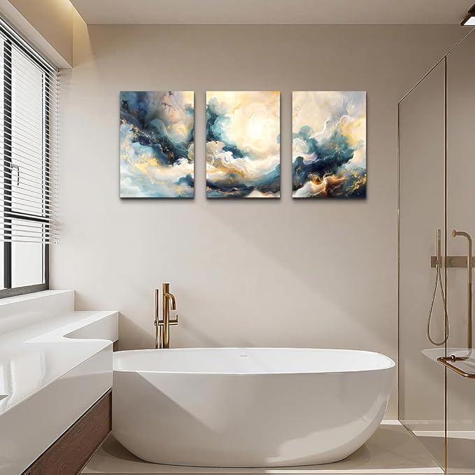 TTHYUEWS Canvas Wall Art - Modern & Minimalist Abstract Ink Paintings - Framed Canvas Prints for Living Room, Bedroom, Office & Bathroom - 3 Piece Set