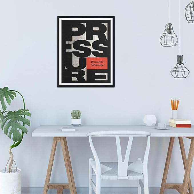 Pressure is a Privilege Framed Canvas Print Wall Art, Motivational Quote Poster, Elite Performance Office Decor, Stretched Ready to Hang, 12.5x16.5 Inches