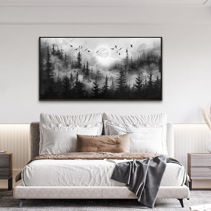 hyidecorart Black Frames Landscape Wall Art Canvas Prints Natural Scenery Pictures Home Decor Forest Tree Painting for Living Room Bedroom Bathroom Kitchen Office Decoration Artwork Hanging Easy