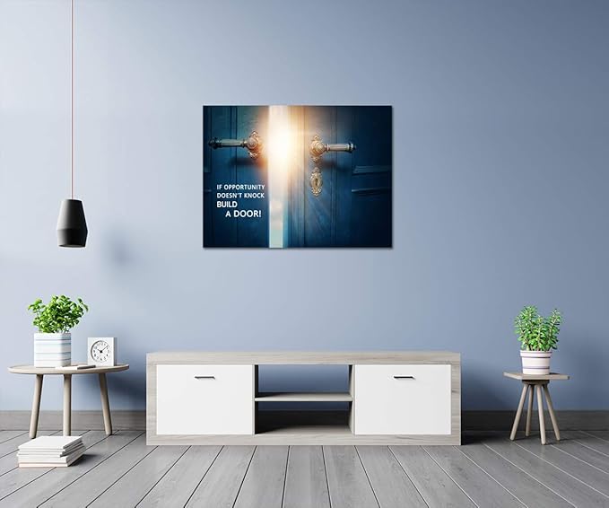 Success Inspirational Canvas Wall Art If Opportunity Doesn't Knock Build a Door Motivational Motto Pictures Painting Modern Inspiring Posters Prints Artwork Office Home Classroom Decor (28”Hx44”W)