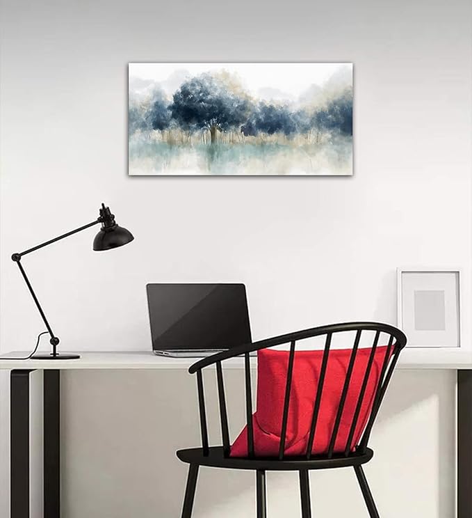 yearainn Foggy Forest Canvas Wall Art - Indigo Blue Abstract Trees Pictures for Wall Decor Nature Canvas Painting Modern Printing Artwork for Living Room Bedroom Home Office Wall Decoration 20" x 40"