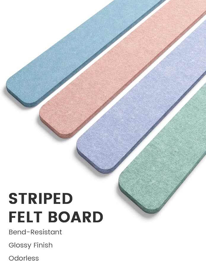 Fluxynara Cork Board Alternative Felt Strip Board 5-Pack 13"x2", Office Pin Board with 35 Push Pins, Adhesive Install for Bedroom Door & Home Office(Coastal Haze)