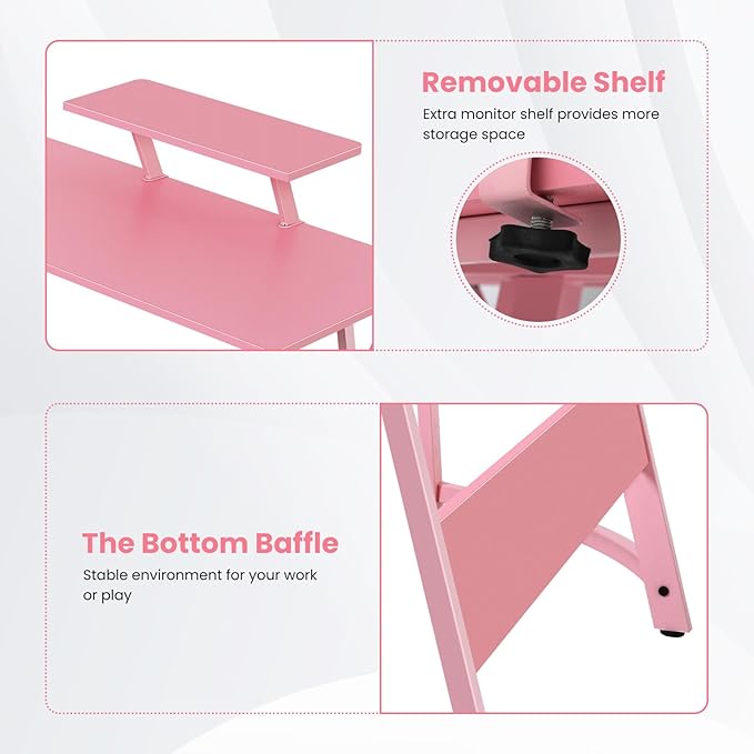 L Shaped Gaming Desk, 50 Inch Corner Desk, Office Computer Desk with Large Monitor Stand for Home Office Sturdy Writing Workstation, Easy to Assemble, Pink