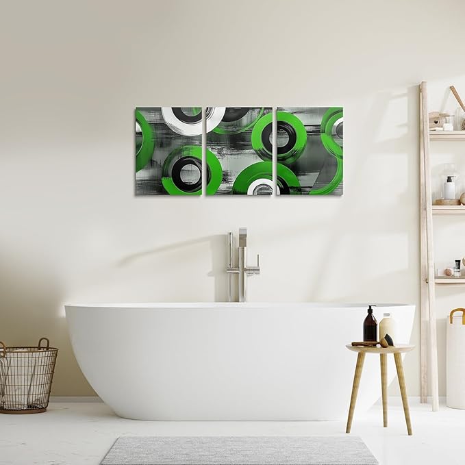 jejeloiu 12"x16"x3pcs Green Geometric Office Decorations Artwork Posters Boys Girls 3 Piece Canvas Wall Art for Living Room Bedroom Abstract Art Picture Wall Decor