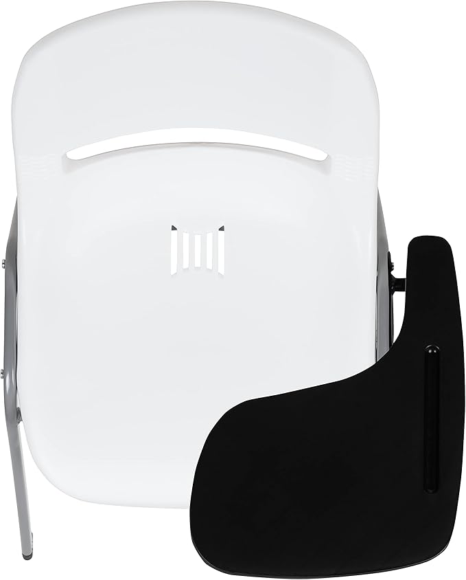 Flash Furniture White Ergonomic Shell Chair with Left Handed Flip-Up Tablet Arm