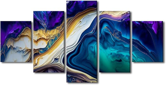 Abstract Art Canvas Wall Art Decor Modern Room Wall Art for Men Swirls of Multi Color Marble Picture Printing 5 Panel Poster for Cool Girl Cool Boy Bedroom Decor Stretched Ready to Hang 60x32 in