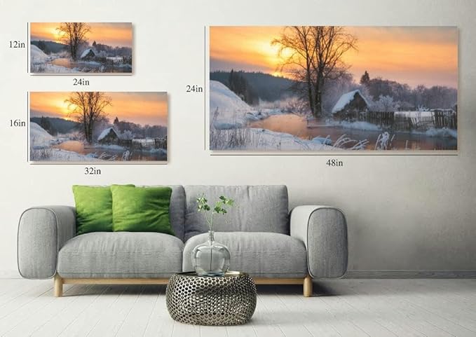 House the village near the river against the backdrop the mountains a Canvas Wall Art Large Framed Prints Pictures Wall Decor Posters Painting Artwork for Living Room Bedroom Kitchen Bathroom 12x24