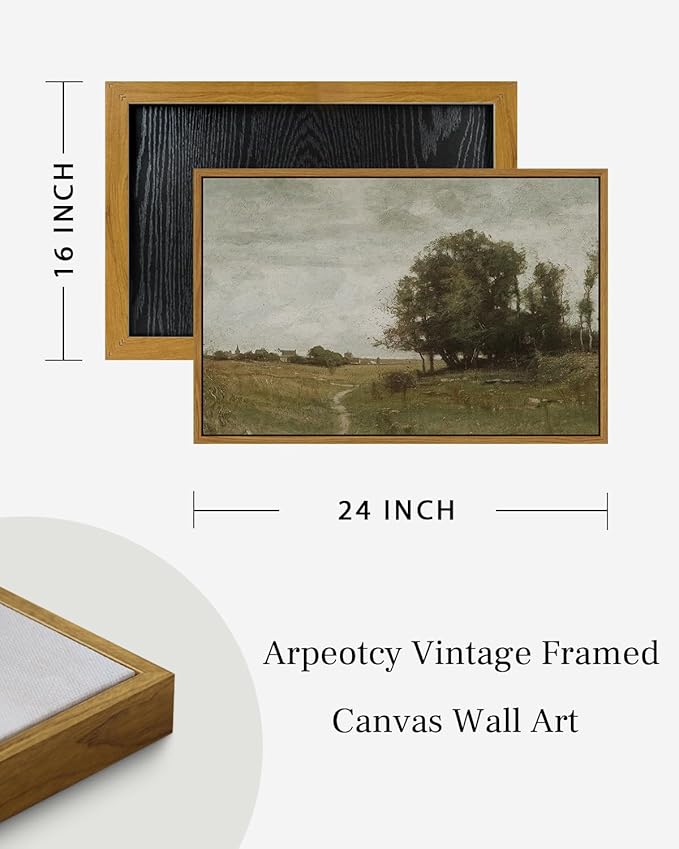 ARPEOTCY Vintage Framed Canvas Wall Art, Country Scenery Retro Painting Decor Aesthetic, Large Print Art, Landscape Wall Pictures for Living Room 16x24 Inch