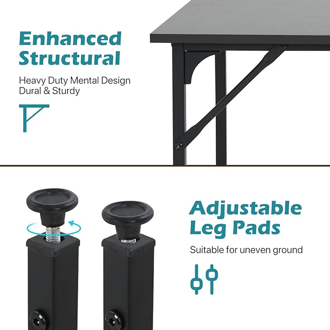 Dkelincs 47 Inch Computer Desk Home Office Desk Gaming Writing Desk Modern Simple Style Study Work Table with Metal Frame, Large Legroom, Adjustable Feet, Water-Resistant, Black