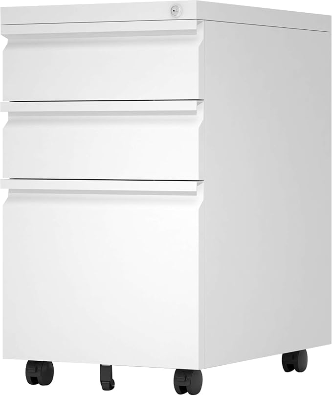 Mobile Filing Cabinet,3 Drawer Mobile File Cabinet with Lock,for Legal/Letter/A4 Documents,Home Office Storage Dresser Cabinet (White)