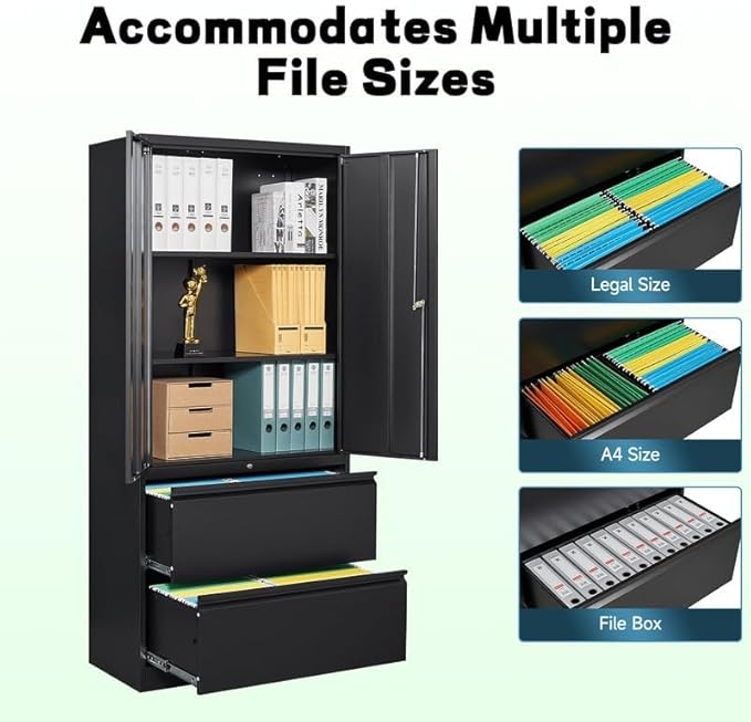Metal File Cabinets, Lateral Filing Cabinet with 2 Drawers, 71" H File Caninet for Home Office, Office Storage Caninets with Adjustable Shelves for Letter/Legal / A4 - Assembly Required