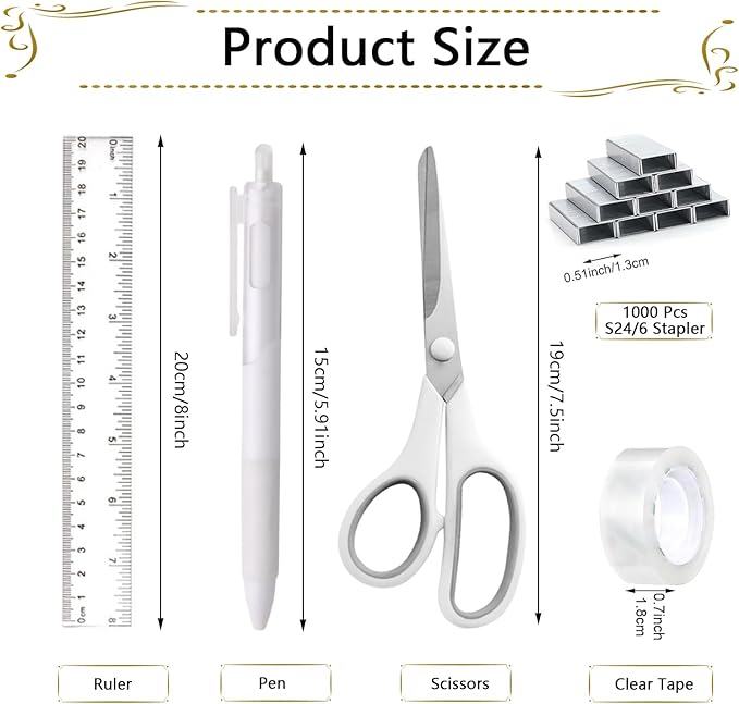 Office Supplies,Desk Accessories,Stapler and Tape Dispenser Set,1000 Staples,Staple Remover,Pen Holder,Folding Phone Holder,Journal Notebook,Ballpoint Pen,Scissor,Ruler,Clear Tape,Sticky Notes,Ect