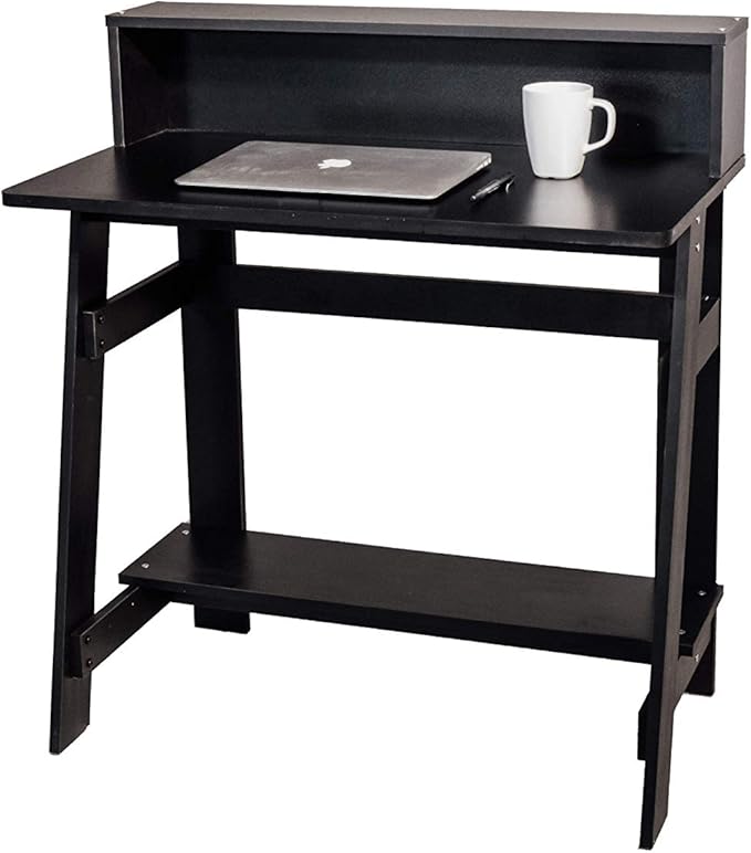 OneSpace Lennox Hutch Computer Desk, Small Desk for Home Office, Compact Writing Desk, Black