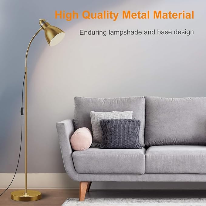 LEPOWER Floor Lamp, Metal Standing Lamp with Adjustable Gooseneck, Heavy Metal Base, Reading Pole Lamp for Office, Golden Floor Lamps for Bedroom, Living Room