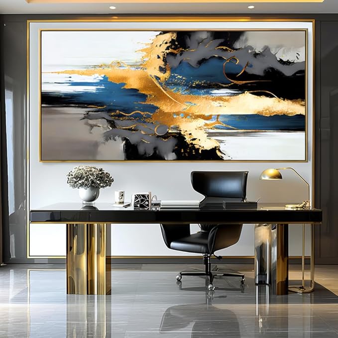 Wall Art Abstract Wall Art Prints Canvas Painting Black Yellow Blue Modern Large Artwork for Living Room Bedroom Office Home Decor 24"x48" with Framed