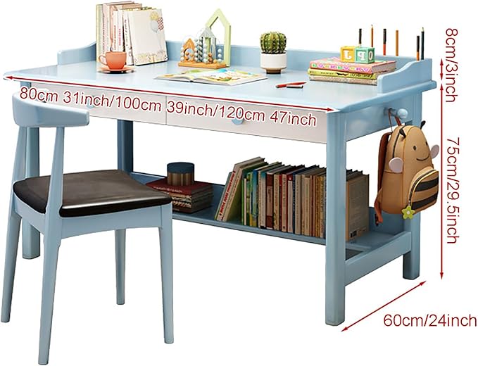 Solid Wood Writing Desk with Drawer,Mid Century Home Office Desk with Hooks,Work Study Pc Table Workstation Computer Desk with Storage Shelves for Small Spaces (80x60x75cm(31x24x30inch), Pink)