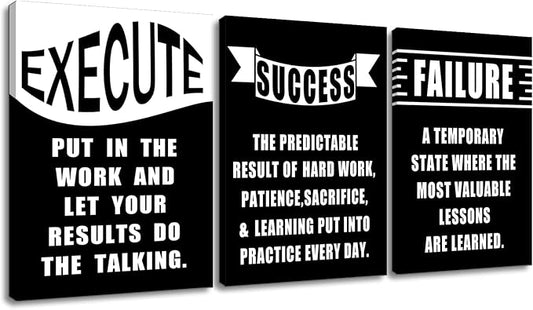 3 Pieces Inspirational Canvas Wall Art Motivational Quotes That Make People Passionate Signs of Success Posters Print Artwork for Office Bedroom Bathroom Wall Picture Ready to Hang [36''W X 16''H]