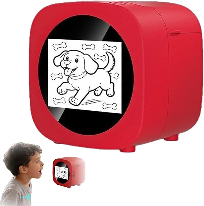 AI Sticker Box Printer, Smart AI Voice Mini Thermal Label Printer with Preview Display, Inkless Portable Sticker Maker for Home Office Study DIY Projects, 2 Paper Rolls Included (B Red)