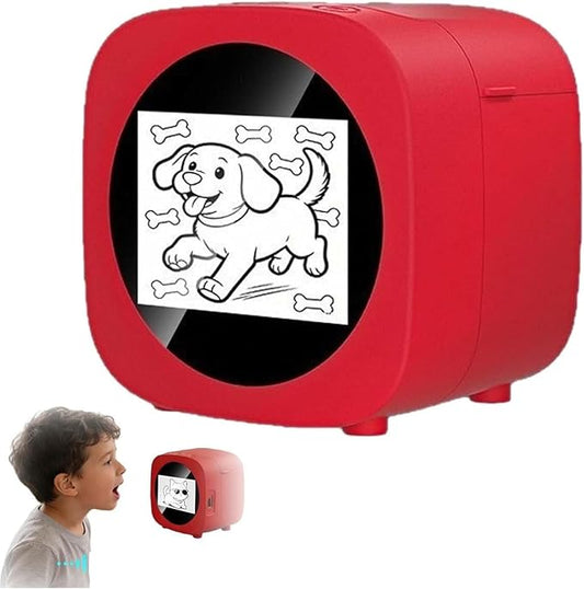 AI Sticker Box Printer, Smart AI Voice Mini Thermal Label Printer with Preview Display, Inkless Portable Sticker Maker for Home Office Study DIY Projects, 2 Paper Rolls Included (B Red)