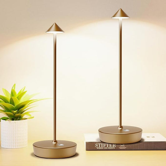 Set of 2 Rechargeable Cordless Table Lamp,6000mAh LED Battery Operated Desk Lamp Touch 3 Color Dimming Portable Outdoor Waterproof Table Light for Patio/Restaurant/Dining/Home (Bronze)