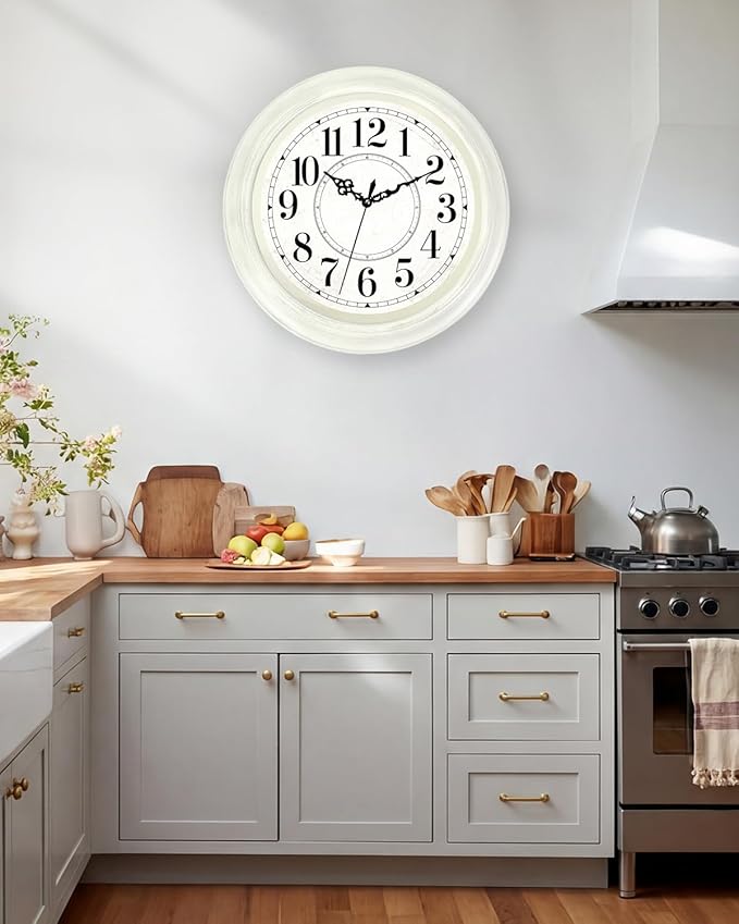 Vintage Wall Clock 16 Inch Quartz Silent Non-Ticking Analog Clock Battery Operated Rustic Round Decorative Clock for Living Room Kitchen Home Office Classroom