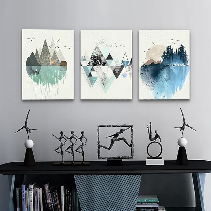 Abstract Geometry Mountain Canvas Art Paintings for Living Room, Family Bedroom, Office Decoration - Large Wall Decor Pictures, 16x24 Inch/3 Piece Set