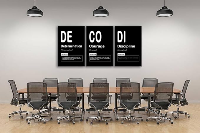 Inspirational Discipline Noun Poster Determination Courage Motivational Canvas Wall Art 3 Pieces Prints Artwork Living Room Modern Home Decor Painting Pictures Framed Ready to Hang [72" W X 36" H]