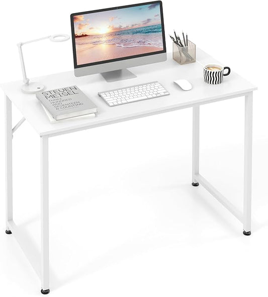 Giantex 40-Inch White Computer Desk, Home Office Desk with Heavy-Duty Metal Frame, Modern Simple Gaming Table PC Workstation, Versatile Small Desk for Bedroom, Small Spaces