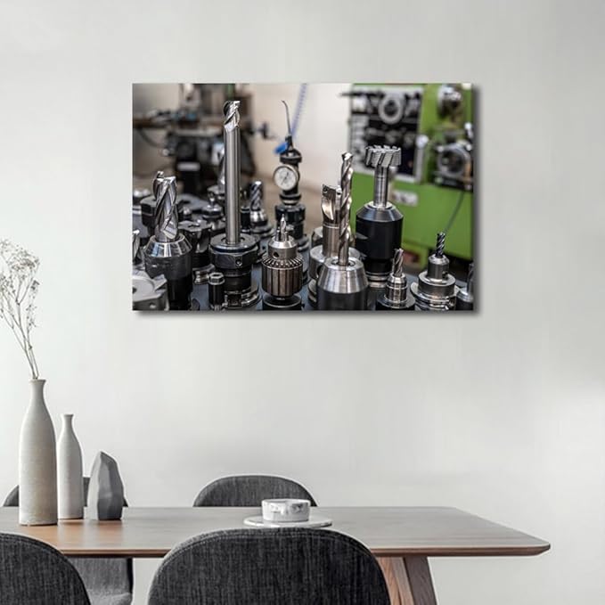 TUMOVO Wall Art for Living Room CNC Machine Tools Canvas Painting Wall Art 1 Panel Machine Wall Art Canvas Artwork Wall Decor Modern Prints Wall Art Stretched and Framed Ready to Hang, 16" x24"