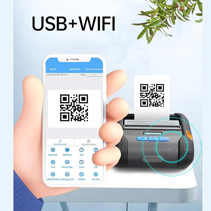 Portable 80mm Label Printer, Clear 203dpi Precision Printing with Fast 100mm per S Speed and OLED Display, with USB and WiFi Connectivity, for Home Office Shipping Labels (100-240V US Plug)