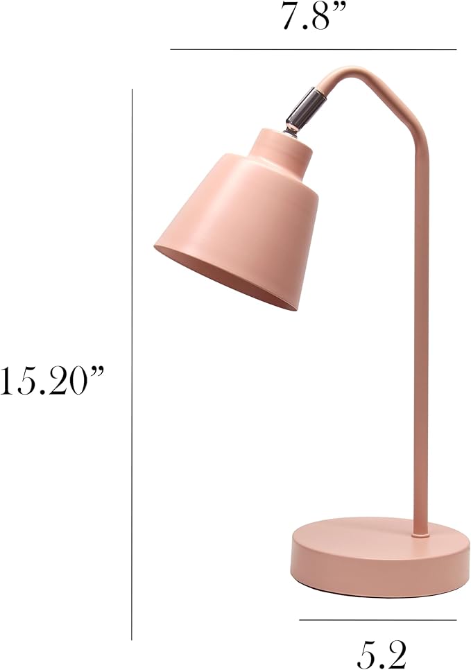 Simple Designs LD1077-BPK 16" Sleek Essentials Adjustable Metal Desk Task Lamp, for Office, Desk, Nightstand, Dorm, Blush Pink