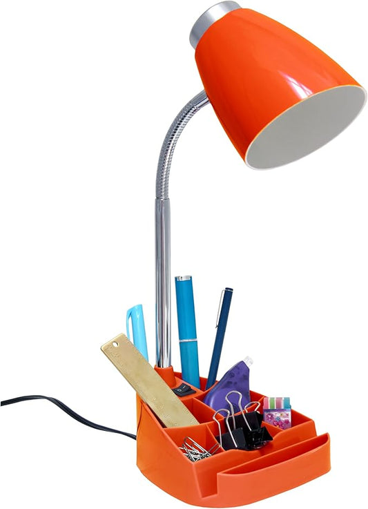 Simple Designs LD1067-ORG Compartmental Desk Lamp with iPhone/iPad/Tablet Stand, Bendable Gooseneck, for Office, Living Room, Nightstand, Library, Entryway, Orange