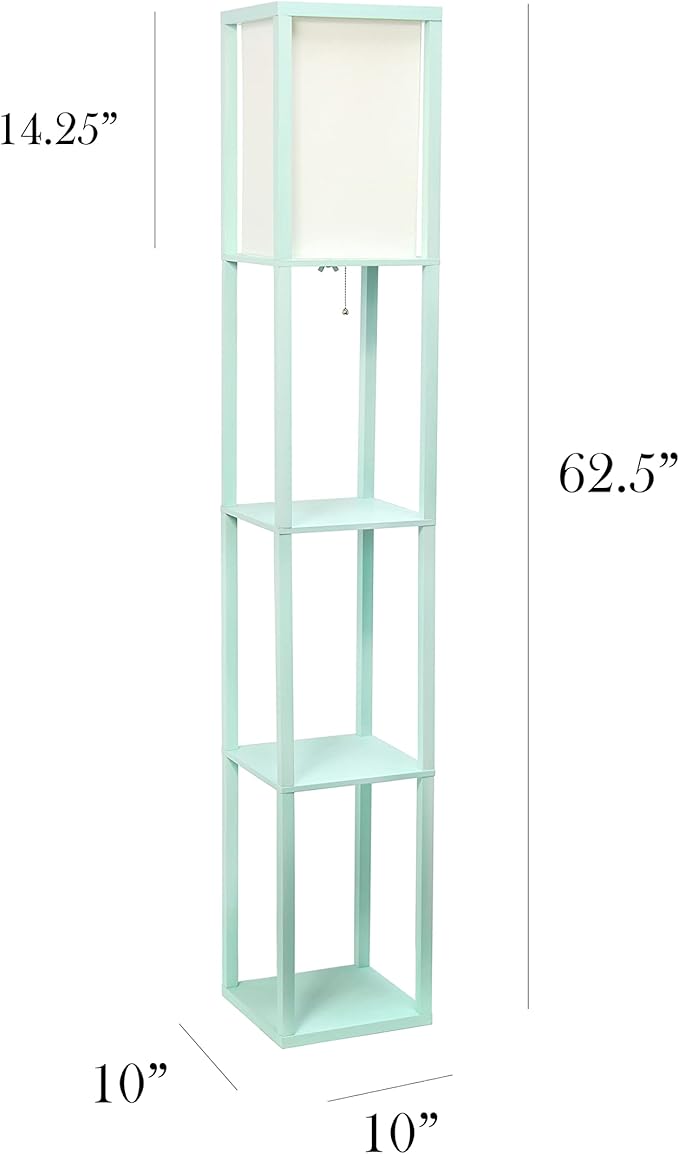 Simple Designs LF1014-AQU Etagere Organizer Storage Shelf Linen Shade Floor Lamp, Aqua