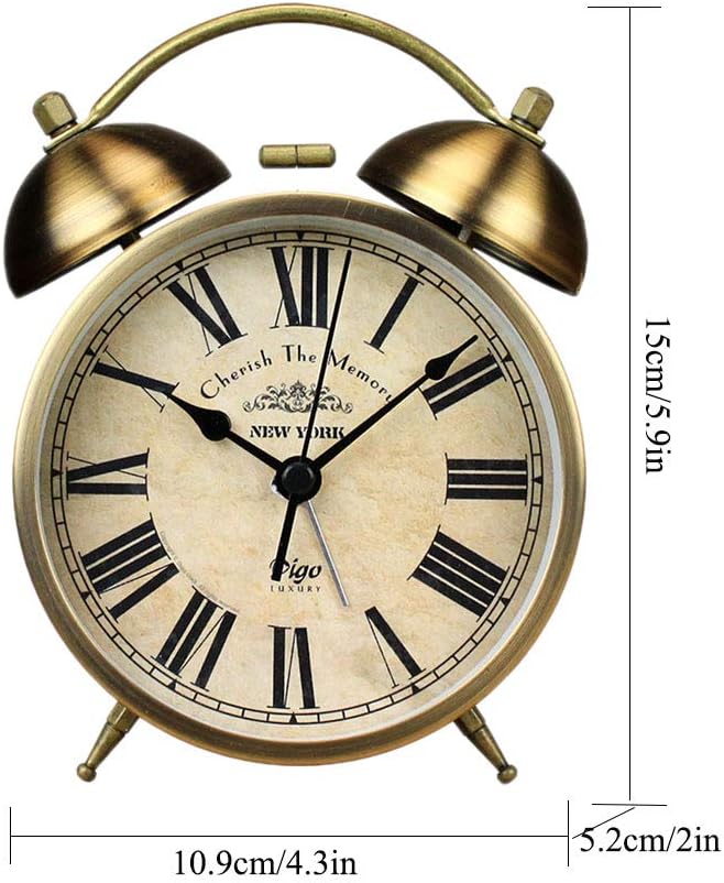 Maxspace Metal Golden Table Clock, Retro Vintage Non-Ticking Small Alarm Clock,Battery Operated Silent Quartz Movement HD Glass Desk Clock for Bedroom Living Room Indoor Decoration Kids… (Roman3)