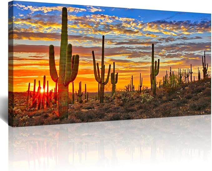 Canvas Wall Art For Living Room Cactus Plant Landscape Painting Bathroom Wall Decor Ready To Hang Home Decorations Bedroom Kitchen Inspirational Canvas Prints Posters Painting Wall Mural Artwork