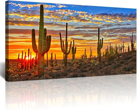 Canvas Wall Art For Living Room Cactus Plant Landscape Painting Bathroom Wall Decor Ready To Hang Home Decorations Bedroom Kitchen Inspirational Canvas Prints Posters Painting Wall Mural Artwork