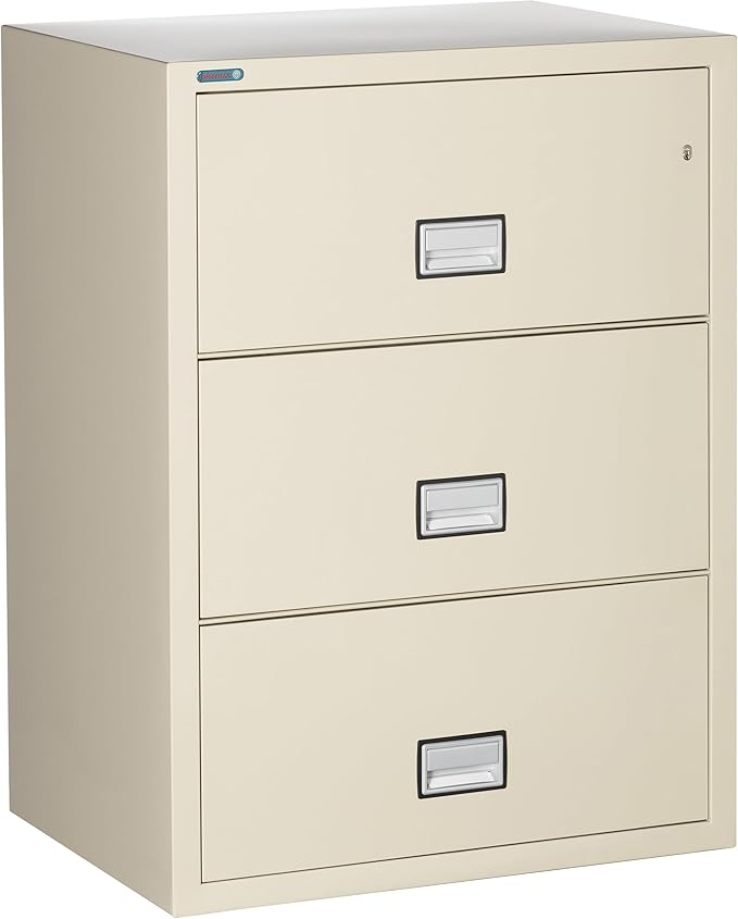 31 inch Wide 3-Drawer Lateral Fireproof File Cabinet – Legal and Letter Size Filing – Key Lock – Water Resistant – Fire Safe and Impact Rated – Putty Finish – Model LAT3W31P