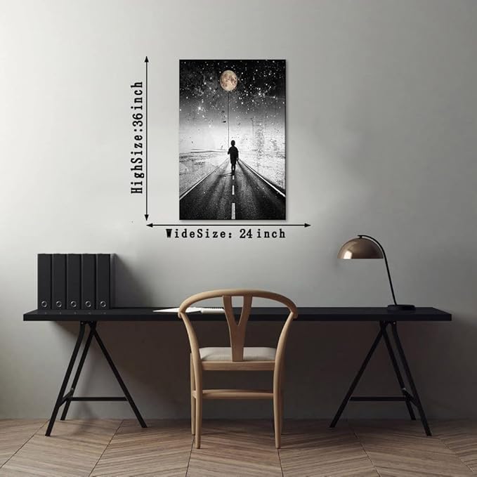 Yatsen Bridge Boy Walking in the Moonlight Wall Art, The Road Inspirational Canvas Picture Art Print, Modern Home Decor for Living Room Bedroom Ready to Hang - 24x36 inches