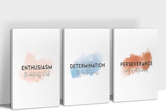 Office Canvas Wall Art Motivational Wall Decor, 3 Piece Enthusiasm Determination Perseverance Print Pictures for Office Wall Decor Women Inspirational Framed Artwork Home Office Decor 12”x18”x3