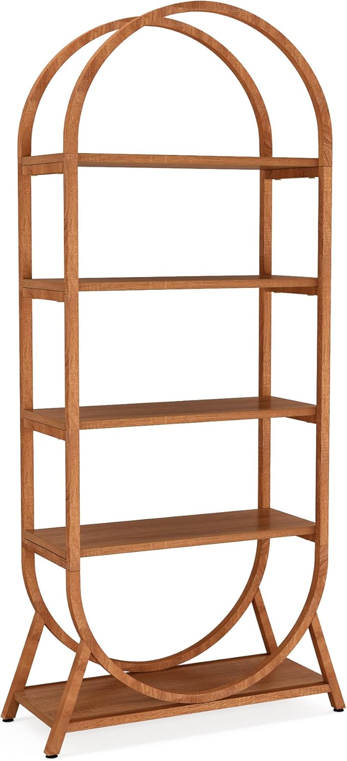 Tribesigns 5-Tier Open Bookshelf, 70.8" Tall Arched Bookcase, Modern Brown Storage Bookshelves, Freestanding Display Rack Shelving Unit for Office, Bedroom, Living Room, Easy Assembly