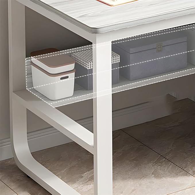 NIUYAO Small Computer Desk with 3-Tier Drawers Modern Writing Table Storage Shelves Work Desk PC Table Home Office Corner Study Desk Without Chair (Grey, 47" L x 19.5" W x 29" H)