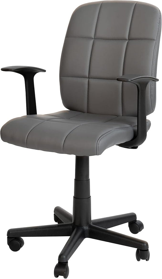 Flash Furniture Clayton Mid Back Swivel Task Chair with Arms - Gray Vinyl Upholstery - Tufted Back and 360° Swivel