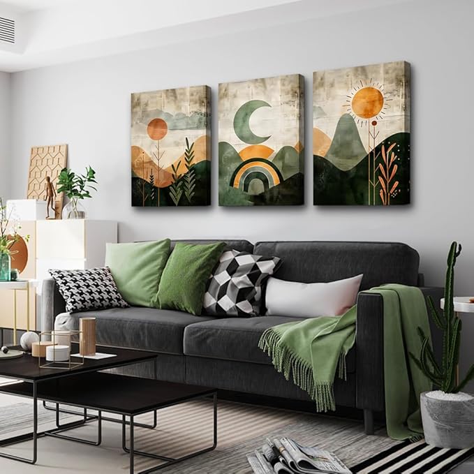 TTHYUEWS Large Wall Decor For Living Room Boho Wall Art For Bedroom Office Wall Decorations Canvas Print Paintings Abstract Geometry Wall Pictures Modern Home Decor Artwork 3 Piece Ready To Hang