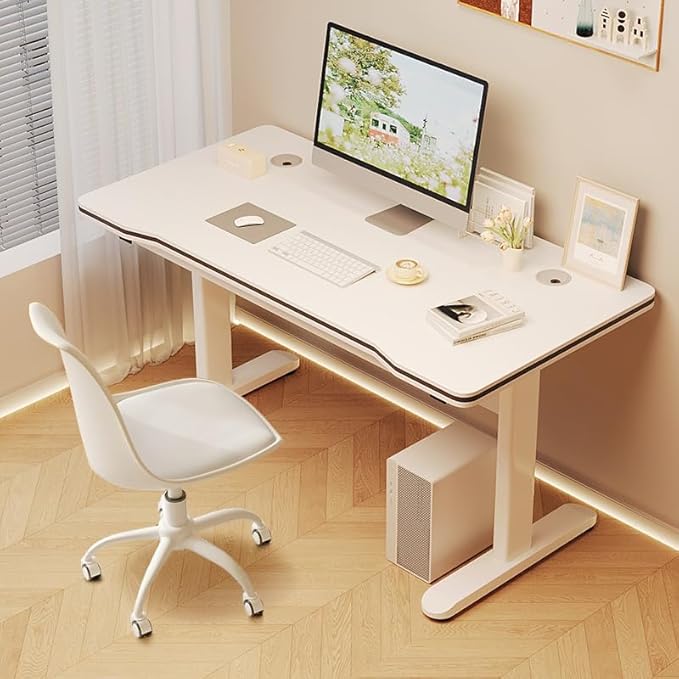 Gaming Desk Computer Writing Table for Home Office Student Art Modern Simple Style with T-Shaped Metal Bracket PC Wood Suitable for Offices&Bedrooms