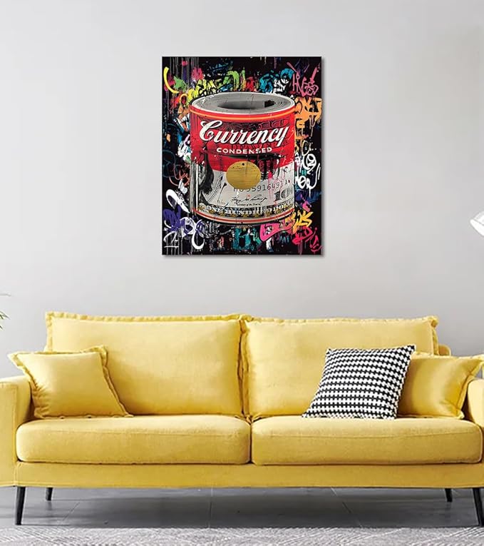 Motivational Wall Art Hundred Dollar Bills Roll Canvas Print Art Money Poster Inspirational Theme Decor for Living Room Bedroom Framed and Ready to Hang 18x24 inch