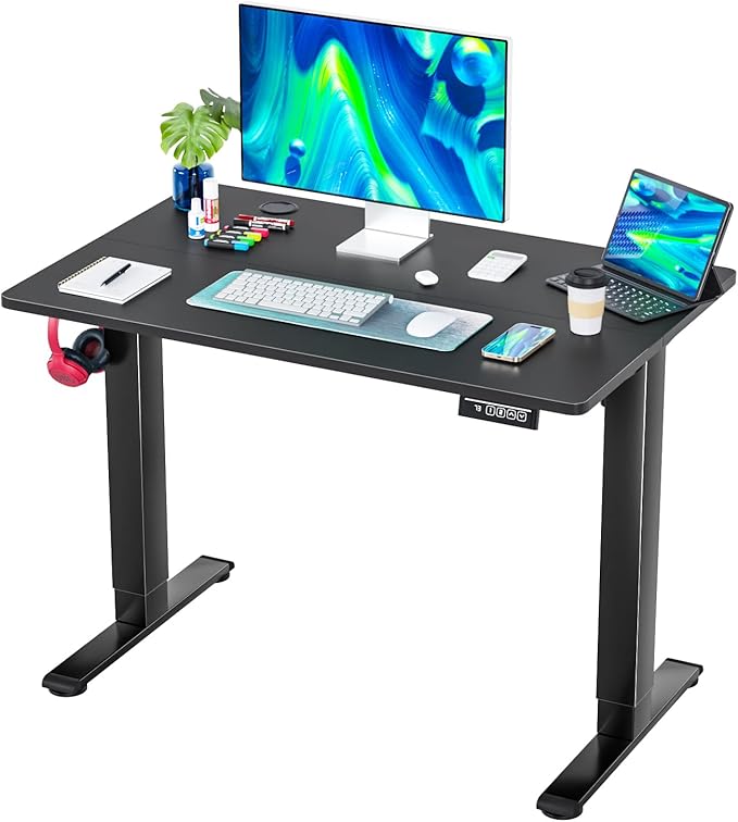PayLessHere Electric Standing Desk 40x24 Inch Height Adjustable Desk Large Space Office Computer Desk with Headphone Holder 2 Memory Function for Home Office,Black